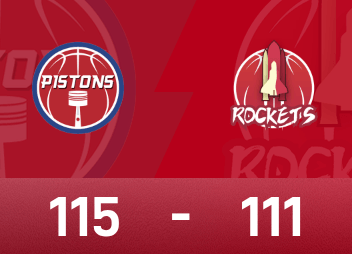 รายงานเกม NBA คันนิ่งแฮม 21 แต้ม 7 รีบาวด์ 9 แอสซิสต์ พิสตันส์ 115-111 ร็อคเก็ตส์